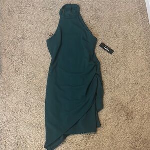 Lulu's Green Asymmetrical Ruched Cocktail Dress